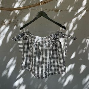 Plaid Off-the-shoulder Top with tie detail